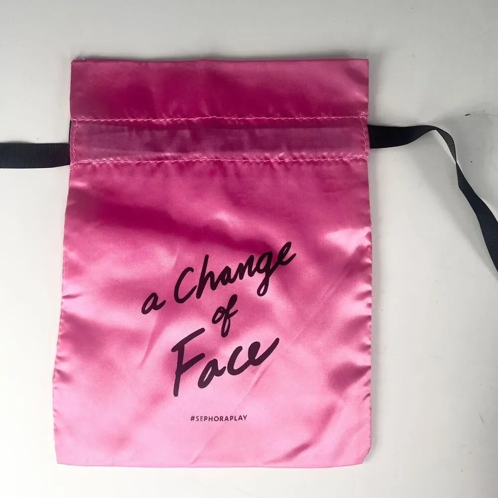 Sephora A Change of Face Drawstring Satin MakeUp Delicates Travel Bag Pink New